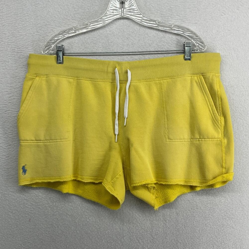 POLO RALPH LAUREN Shorts Womens XL Fleece Drawcord Raw Hems Sweatshorts Yellow